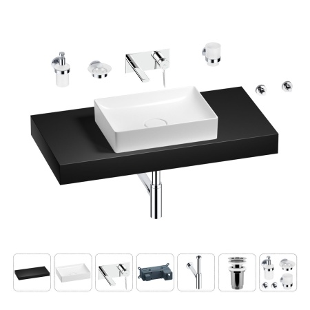 Раковина 50 см со столешницей 100 см Wellsee Pure BY Wellsee 201011306 в наборе 9 в 1: столешница, раковина, встраиваемый смеситель, сифон, выпуск, аксессуары (цвет набора хром)