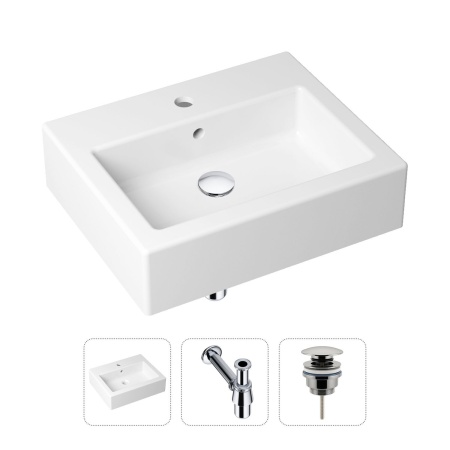 Комплект 3 в 1 Lavinia Boho Bathroom Sink 21520653: накладная фарфоровая раковина 50.5 см, металлический сифон, донный клапан