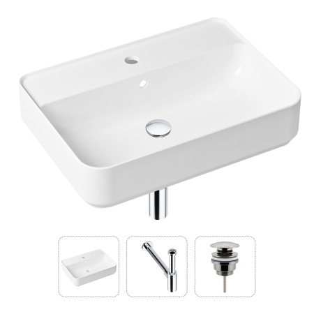 Комплект 3 в 1 Lavinia Boho Bathroom Sink 21520330: накладная фарфоровая раковина 60 см, металлический сифон, донный клапан
