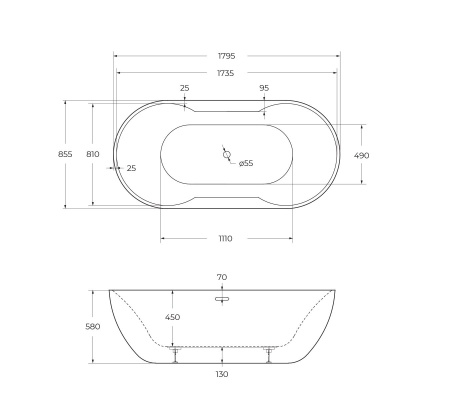Акриловая ванна BELBAGNO BB28, 1795x855x580