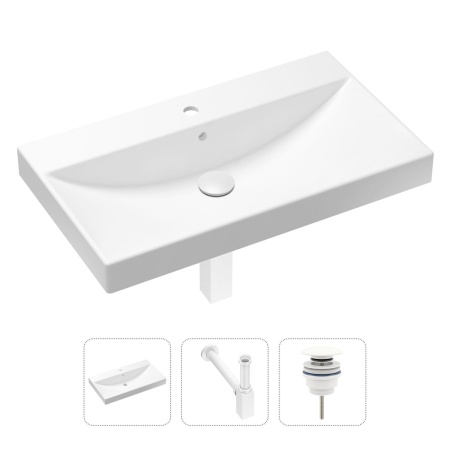 Комплект 3 в 1 Lavinia Boho Bathroom Sink 21520619: врезная фарфоровая раковина 80 см, металлический сифон, донный клапан