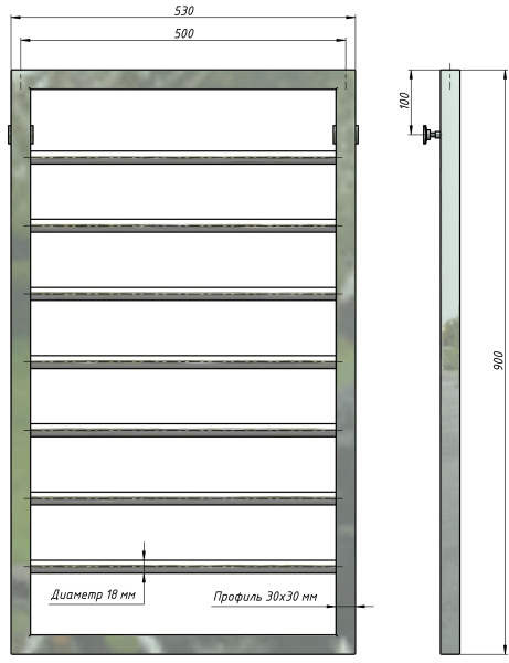 Полотенцесушитель водяной Stinox Corsa 500x900, нижнее подключение, хром, 1/2" ВР (внутренняя резьба), 7 перекладин