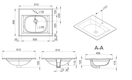 M70AWCC0602WG Spirit V2.0, Раковина мебельная AM.PM, керамическая, 60 см, встроенная, цвет: белый, глянец