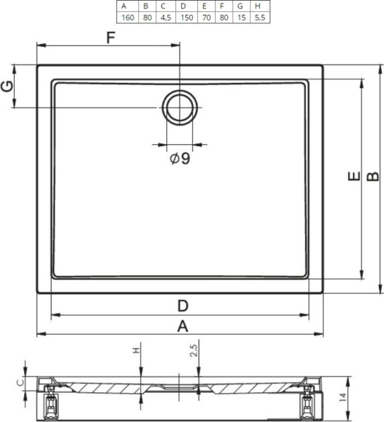 Душевой поддон Riho Davos 269 DA8300500000000 160x90
