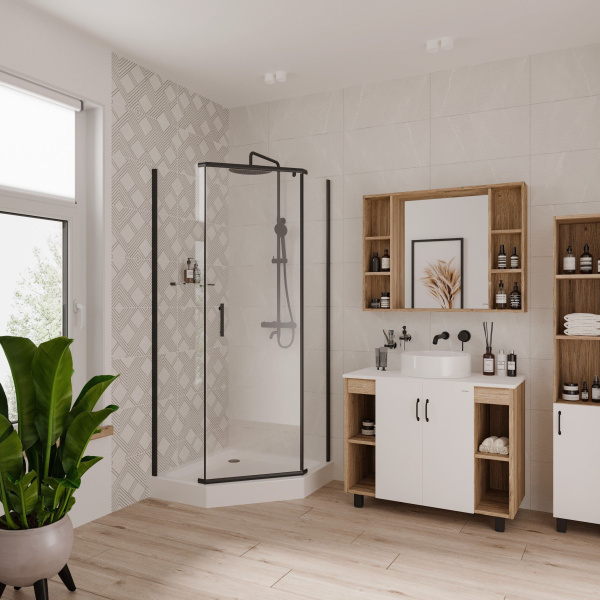 Душевое ограждение Niagara Nova NG-6805-08 BLACK 90x90x190 трапеция, дверь распашная