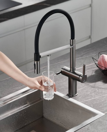 Смеситель для кухни с подключением фильтра воды Rose R358T, оружейная сталь