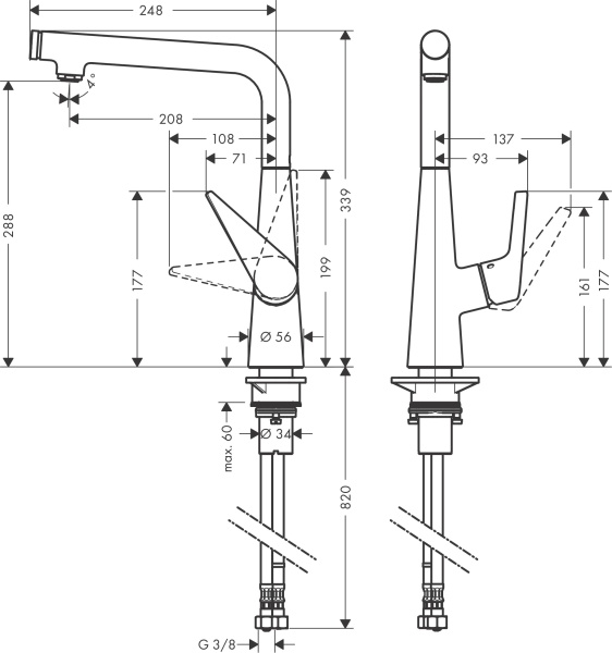 Hansgrohe Talis S Кухонный смеситель однорычажный 300 1jet сталь 72820800