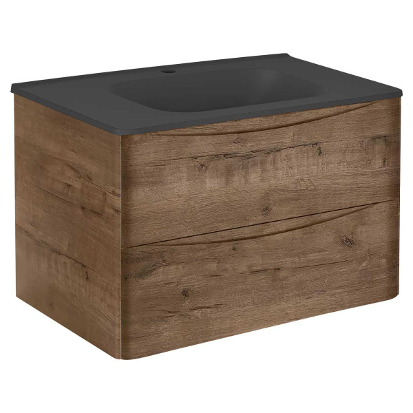 Тумба Vincea Paola 800 подвесная, 2 выкатных ящика soft close, V.Oak с умывальником VCB-2VP800B из искусственного камня, цвет черный
