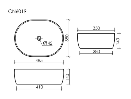 Умывальник чаша накладная овальная Элемент (Element) 480x350x140мм