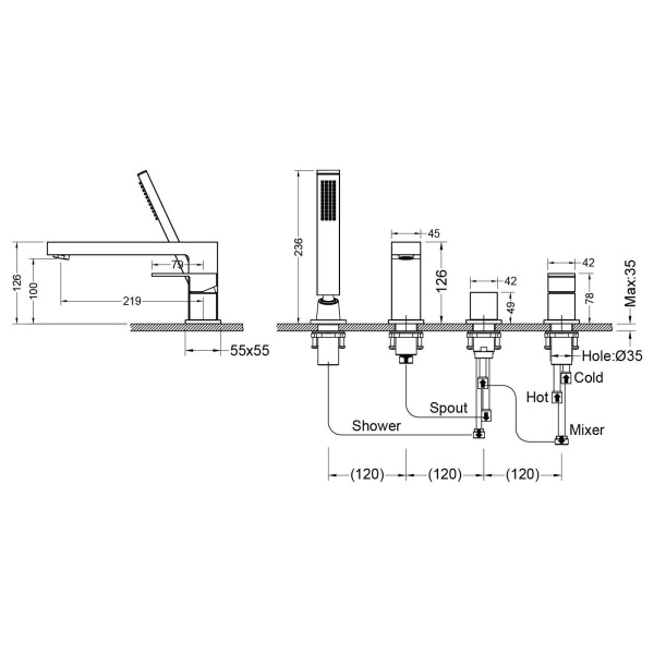 Смеситель на борт ванны TIMO Selene 2130/00Y, хром
