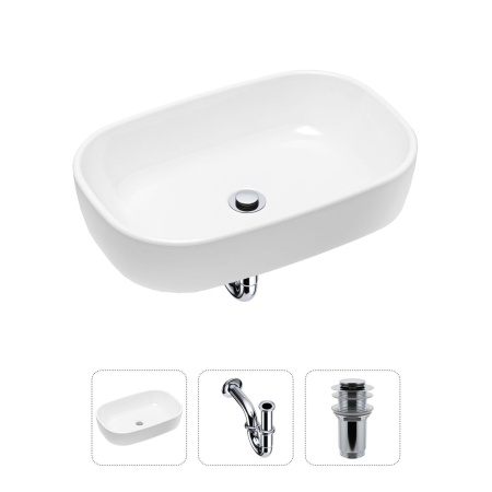 Комплект 3 в 1 Lavinia Boho Bathroom Sink 21520001: накладная фарфоровая раковина 54 см, металлический сифон, донный клапан