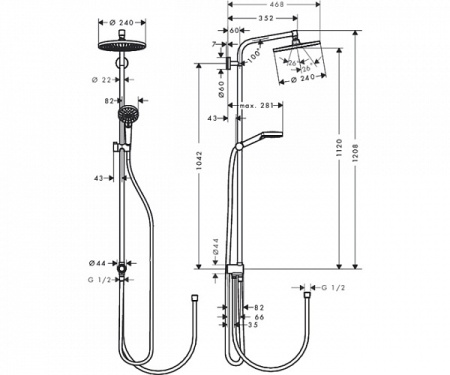 Hansgrohe Crometta S 240 1jet Showerpipe Reno душевая система хром 27270000