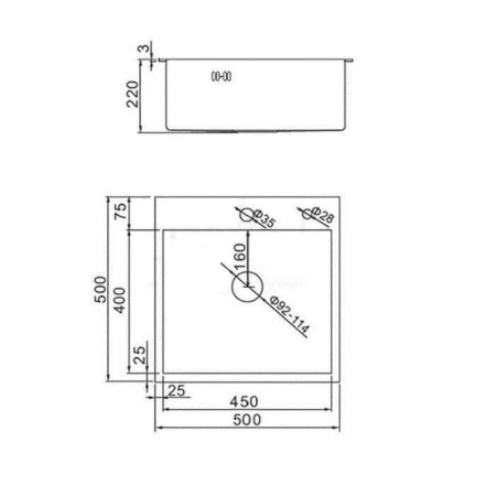 Мойка кухонная AFLORN Premium АF95050 50х50х22 см, врезная, сифон с переливом, сатин