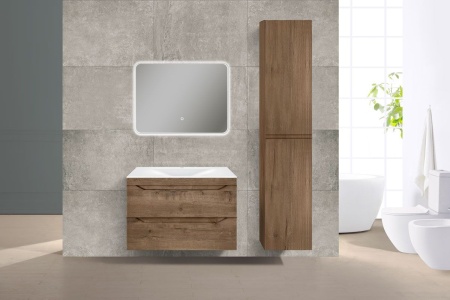 Тумба Vincea Fine 800 подвесная, 2 выкатных ящика soft close, V.Oak с умывальником VCB-1F800W из искусственного камня, цвет белый