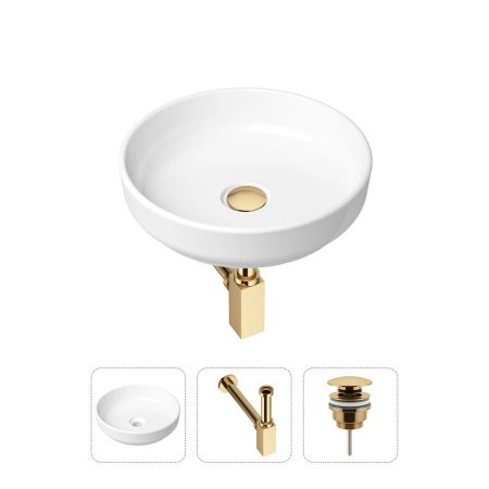 Комплект 3 в 1 Lavinia Boho Bathroom Sink 21520182: накладная фарфоровая раковина 40 см, металлический сифон, донный клапан