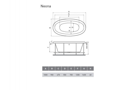 Ванна акриловая отдельностоящая Relisan NEONA Гл000000548, 180x90