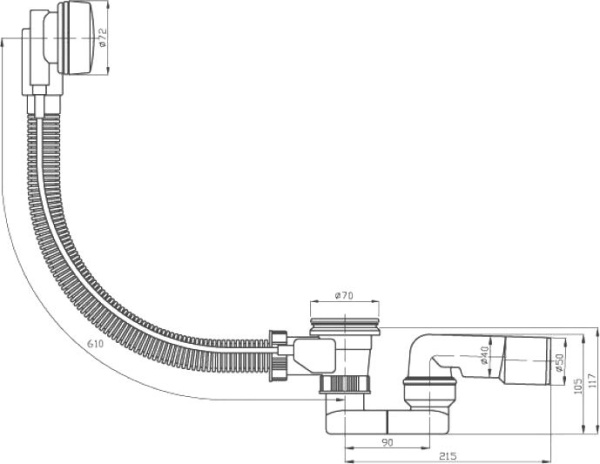 Автоматический слив-перелив для ванны PlastBrno EVK0157 Click-Clack, метал 40/50, L=75 см