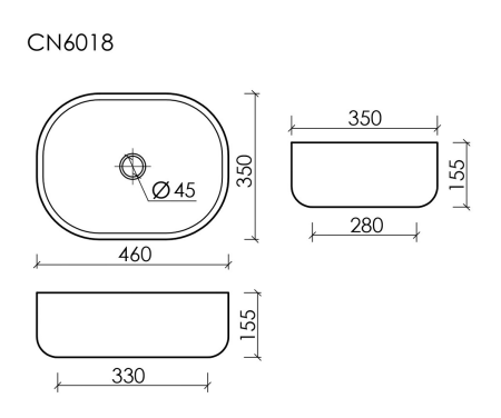 Умывальник чаша накладная овальная Элемент (Element) 460x350x155мм