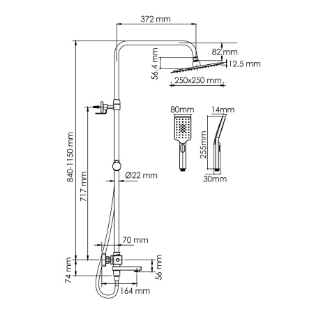 A299.255.130.BM Thermo Душевой комплект WasserKRAFT с термостатическим смесителем