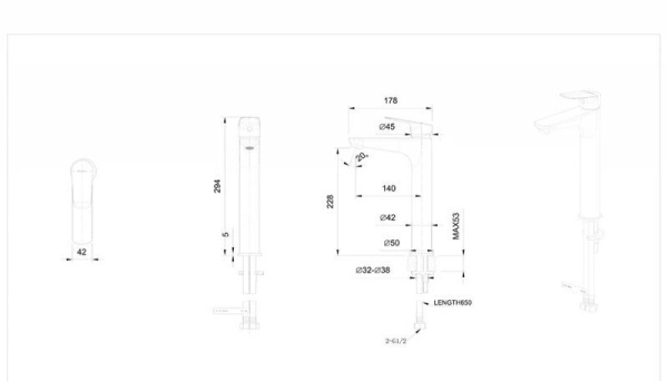 Смеситель для умывальника Bravat Rhein высокий F1429564BW-A-ENG