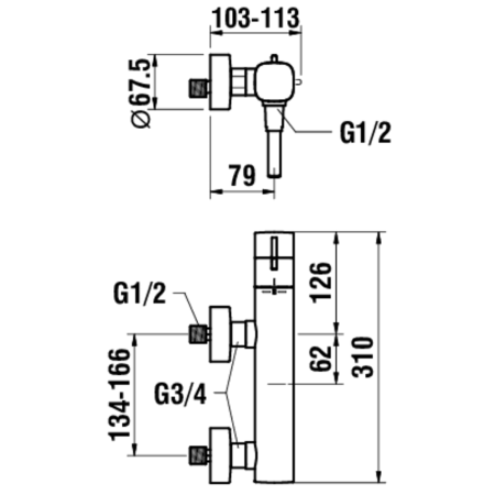 Настенный смеситель без излива Cityplus с лейкой, термостат 3.3375.7.004.136.1