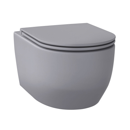 Безободковый подвесной унитаз в наборе 2 в 1: чаша подвесного унитаза, быстросъемное сиденье микролифт, цвет матовый серый Wellsee Croquis 182614001