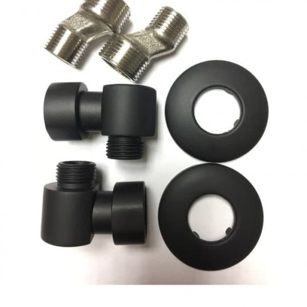 Полотенцесушитель водяной Fincopper FC 630х500 черный RAL 9005, 6 перекладин, нижнее подключение угловые гайка/штуцер 1/2'х3/4' с чашками и эксентриками