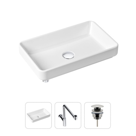 Комплект 3 в 1 Lavinia Boho Bathroom Sink 21520154: накладная фарфоровая раковина 55 см, металлический сифон, донный клапан