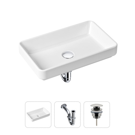 Комплект 3 в 1 Lavinia Boho Bathroom Sink 21520110: накладная фарфоровая раковина 55 см, металлический сифон, донный клапан