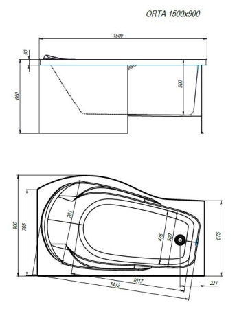 Ванна ALEX BAITLER™ ORTA R 150*90 пустая