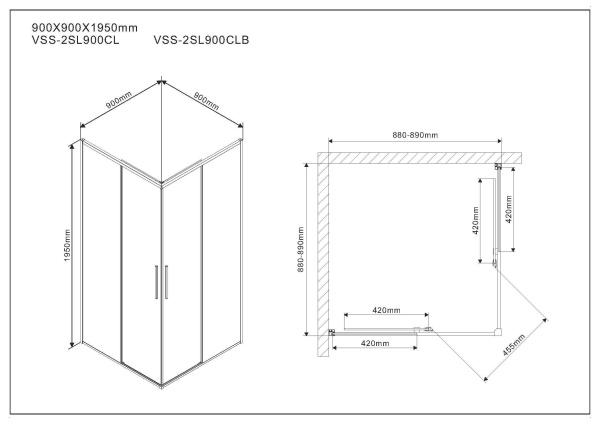 Душевой уголок Vincea Slim VSS-2SL900CL, 900*900, хром, стекло прозрачное