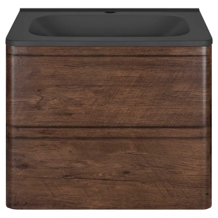 Тумба Vincea Vico 600 подвесная, 2 выкатных ящика soft close, R.Wood с умывальником VCB-2VP600B из кварцевого камня, цвет черный