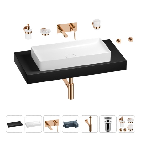 Раковина 75 см со столешницей 100 см Wellsee Pure BY Wellsee 201011669 в наборе 9 в 1: столешница, раковина, встраиваемый смеситель, сифон, выпуск, аксессуары (цвет набора розовое золото)