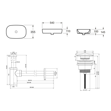 Комплект 3 в 1 Lavinia Boho Bathroom Sink 21520066: накладная фарфоровая раковина 54 см, металлический сифон, донный клапан