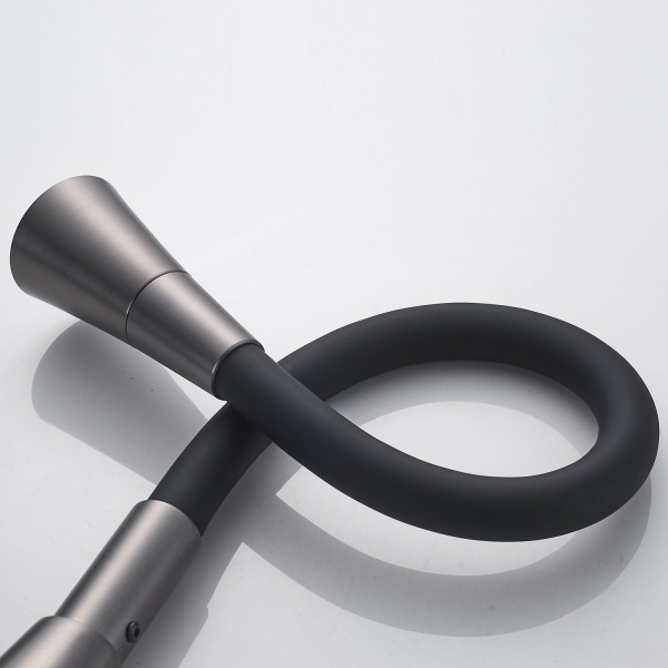 Смеситель для кухни с гибким изливом Shevanik S543T-3, оружейная сталь/черный