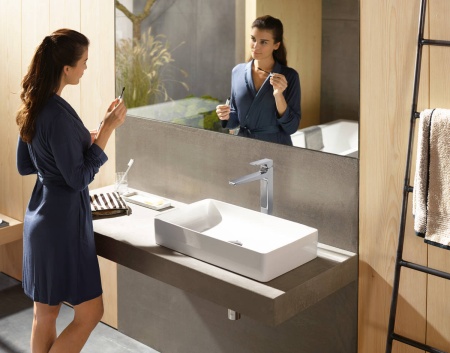 Hansgrohe Metropol Смеситель для раковины 260 однорычажный с рычаговой рукояткой со сливным клапаном Push-Open для раковины в форме чаши белый матовый 32512700