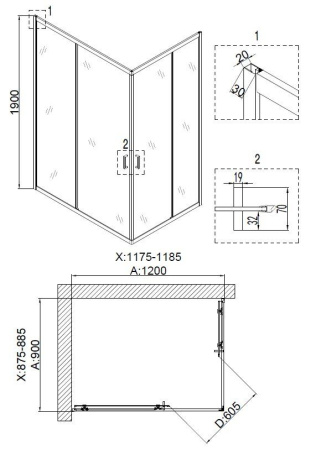 Душевое ограждение Niagara Nova NG-6611-08 120x90x190 прямоугольник, двери раздвижные
