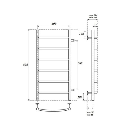 Полотенцесушитель водяной Point PN04548 П6 400x800 с боковым подключением 500, хром