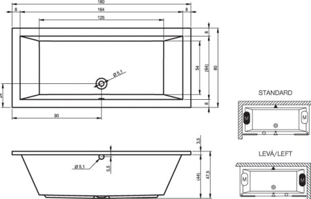 Акриловая ванна с ножками Riho Lusso 180x80 BA9800500000000