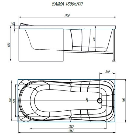 Ванна ALEX BAITLER™ SAIMA 160*70 пустая
