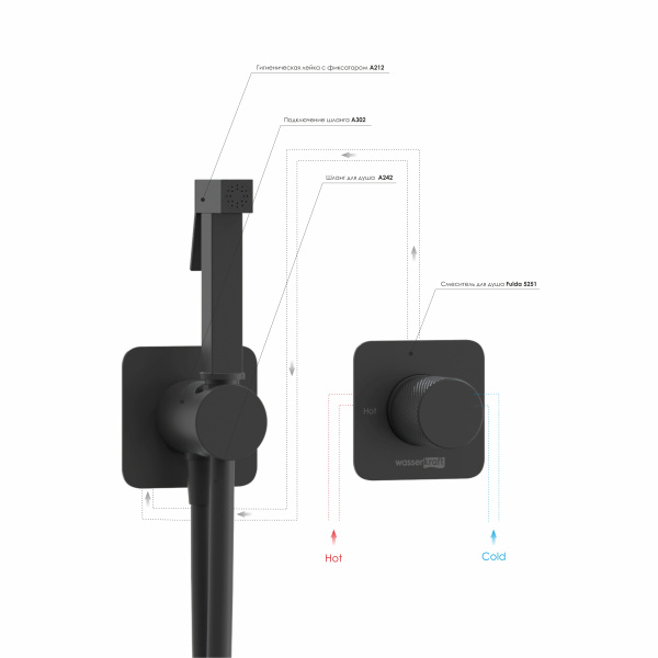 Встраиваемый комплект для биде WasserKRAFT со шлангом A5251.302.241.212 