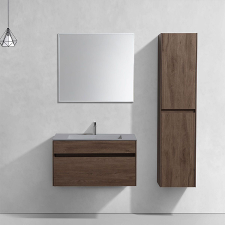 Тумба Vincea Chiara 800 подвесная, 1 выкатной ящик soft-close, R.Oak с умывальником VCB-13800G из кварца, цвет серый