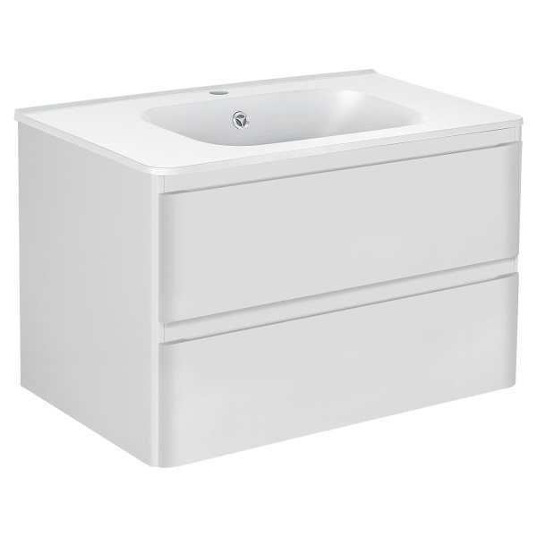 Тумба Vincea Vico 800 подвесная, 2 выкатных ящика soft close, G.White с умывальником VCB-2VP800W из искусственного камня, цвет белый