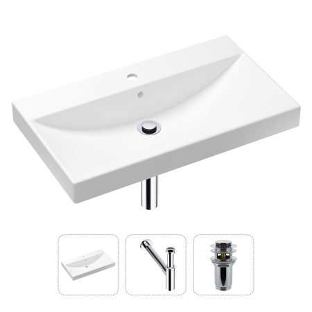 Комплект 3 в 1 Lavinia Boho Bathroom Sink 21520630: врезная фарфоровая раковина 80 см, металлический сифон, донный клапан