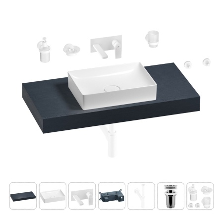 Раковина 50 см со столешницей 100 см Wellsee Pure BY Wellsee 201011225 в наборе 9 в 1: столешница, раковина, встраиваемый смеситель, сифон, выпуск, аксессуары (цвет набора матовый белый)