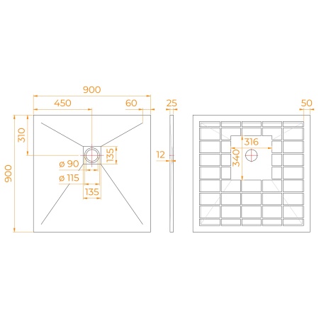 Душевой поддон квадрат STONE TRAY-G, 900x900