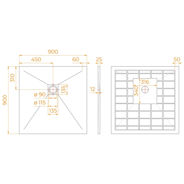 Душевой поддон квадрат STONE TRAY-G, 900x900