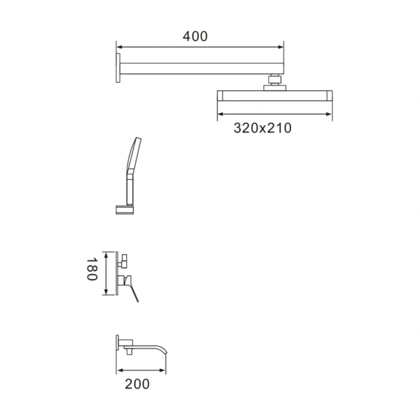 Душевая система встраиваемая Shevanik S4135T, оружейная сталь