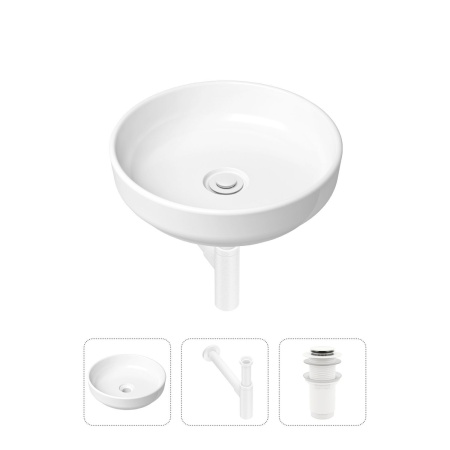 Комплект 3 в 1 Lavinia Boho Bathroom Sink 21520205: накладная фарфоровая раковина 40 см, металлический сифон, донный клапан