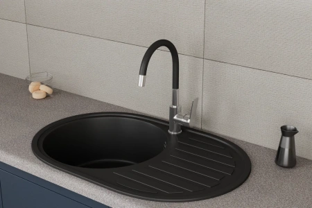 Смеситель для кухонной мойки с гибким изливом RUSH Siple SI7335-60Black